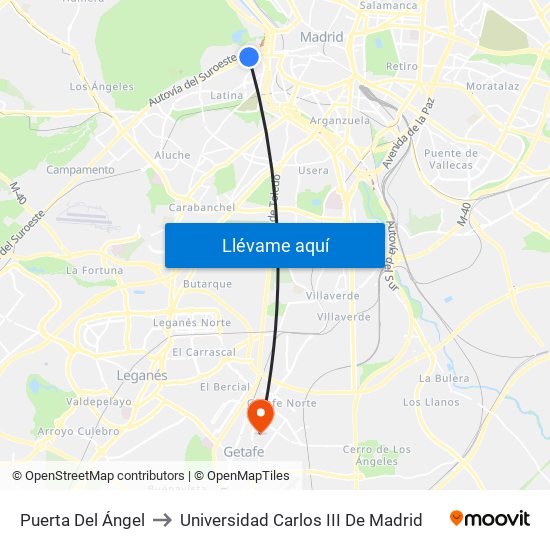 Puerta Del Ángel to Universidad Carlos III De Madrid map