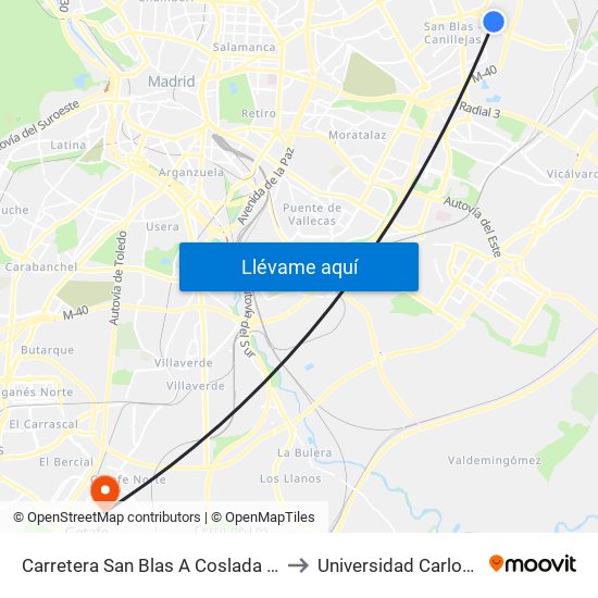 Carretera San Blas A Coslada Frente Metropolitano to Universidad Carlos III De Madrid map