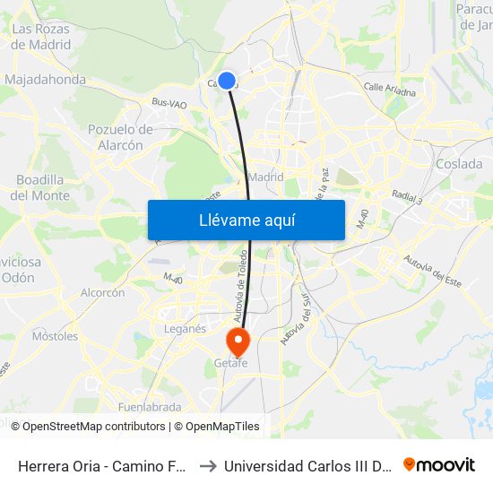 Herrera Oria - Camino Fuencarral to Universidad Carlos III De Madrid map