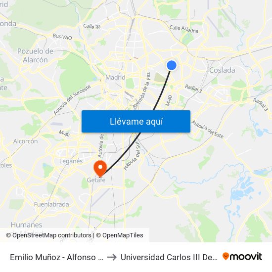 Emilio Muñoz - Alfonso Gómez to Universidad Carlos III De Madrid map