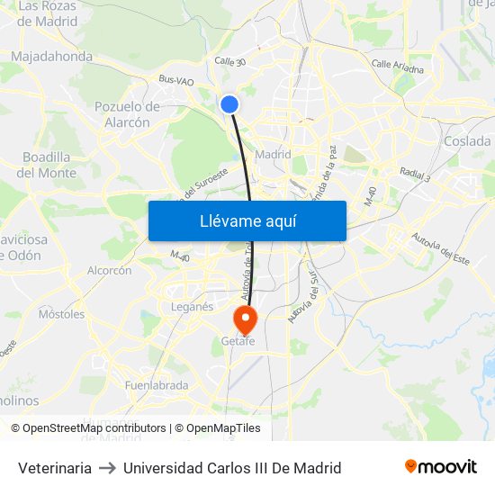 Veterinaria to Universidad Carlos III De Madrid map