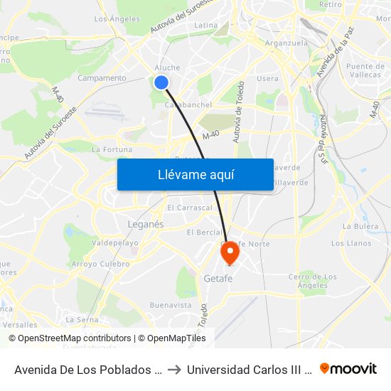 Avenida De Los Poblados - Comisaria to Universidad Carlos III De Madrid map