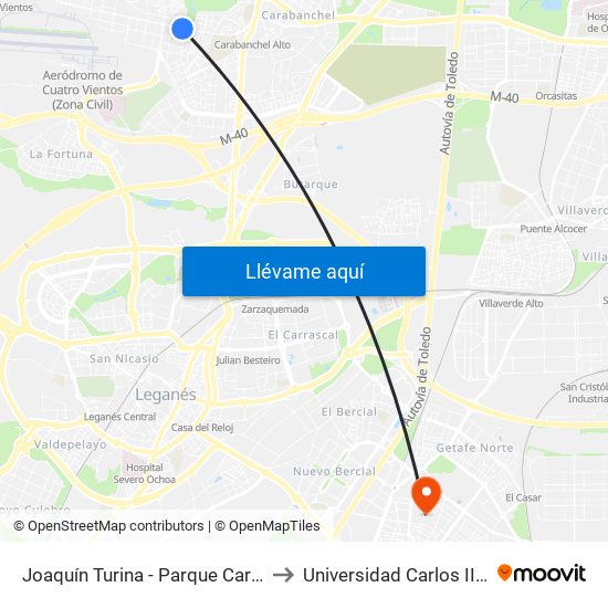 Joaquín Turina - Parque Carlos Matallanas to Universidad Carlos III De Madrid map
