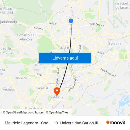 Mauricio Legendre - Cocheras Emt to Universidad Carlos III De Madrid map