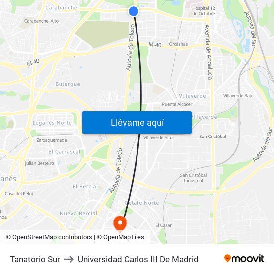 Tanatorio Sur to Universidad Carlos III De Madrid map