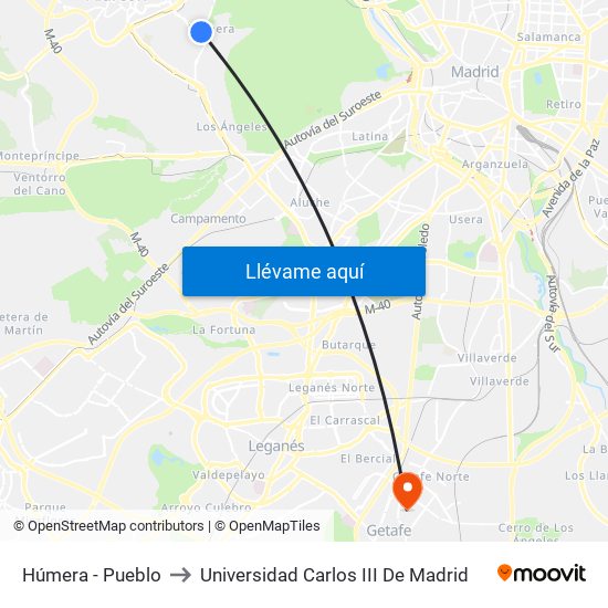 Húmera - Pueblo to Universidad Carlos III De Madrid map