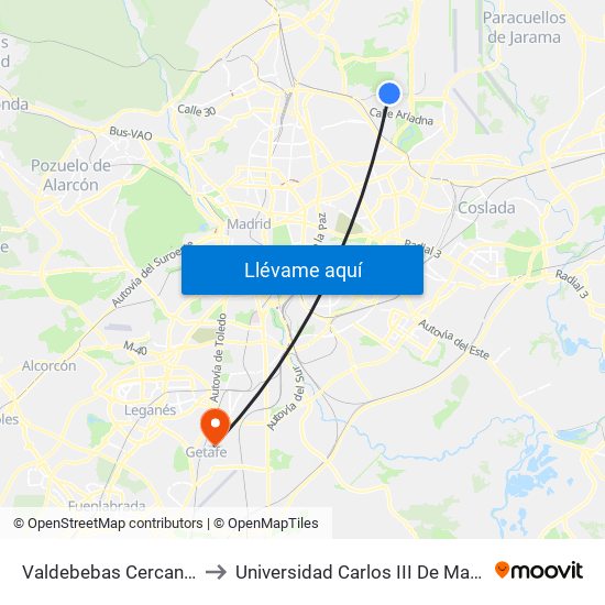 Valdebebas Cercanías to Universidad Carlos III De Madrid map