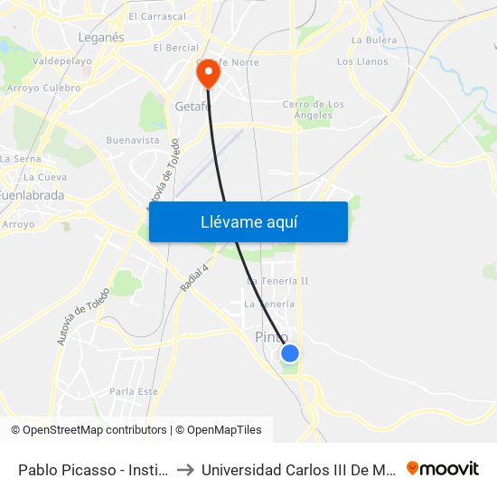 Pablo Picasso - Instituto to Universidad Carlos III De Madrid map