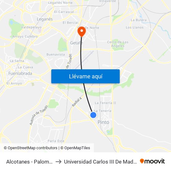 Alcotanes - Palomas to Universidad Carlos III De Madrid map