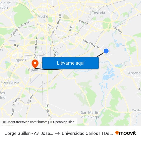 Jorge Guillén - Av. José Hierro to Universidad Carlos III De Madrid map