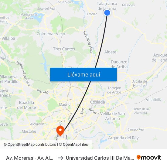 Av. Moreras - Av. Alcalá to Universidad Carlos III De Madrid map