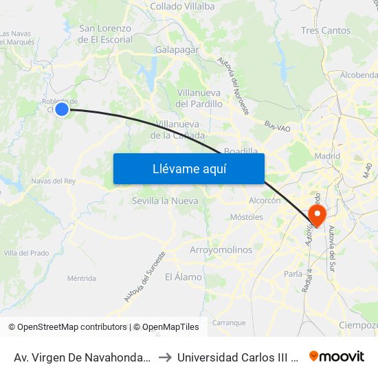 Av. Virgen De Navahonda - Canopus to Universidad Carlos III De Madrid map