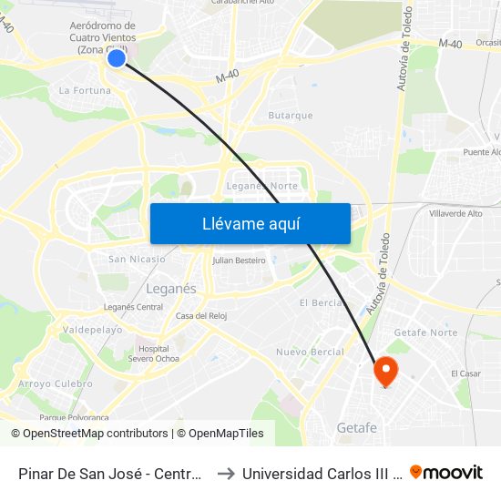Pinar De San José - Centro De Acogida to Universidad Carlos III De Madrid map