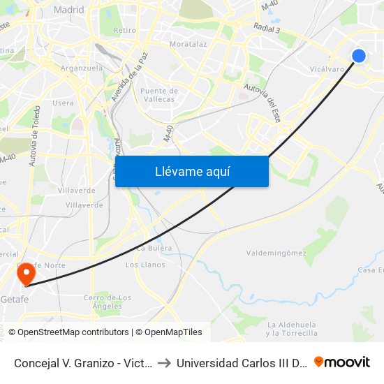 Concejal V. Granizo - Victoria Kent to Universidad Carlos III De Madrid map