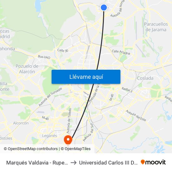 Marqués Valdavia - Ruperto Chapí to Universidad Carlos III De Madrid map