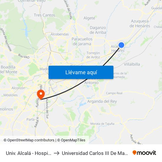 Univ. Alcalá - Hospital to Universidad Carlos III De Madrid map