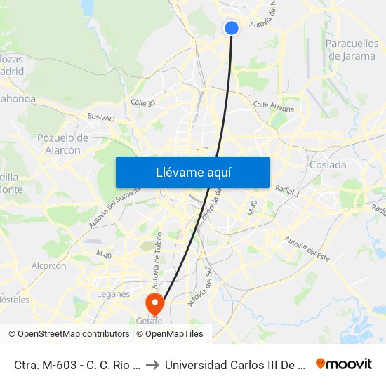 Ctra. M-603 - C. C. Río Norte to Universidad Carlos III De Madrid map