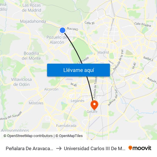 Peñalara De Aravaca Nº7 to Universidad Carlos III De Madrid map