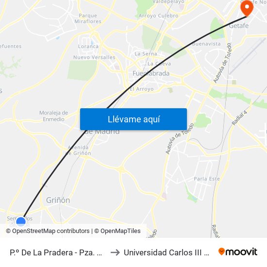 P.º De La Pradera - Pza. Del Puente to Universidad Carlos III De Madrid map