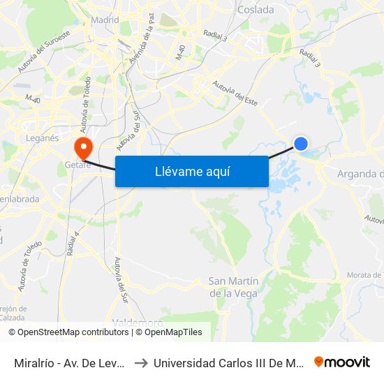 Miralrío - Av. De Levante to Universidad Carlos III De Madrid map