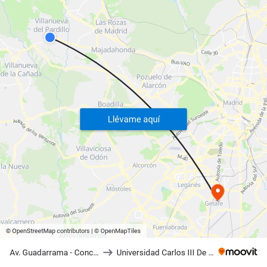 Av. Guadarrama - Concepción to Universidad Carlos III De Madrid map