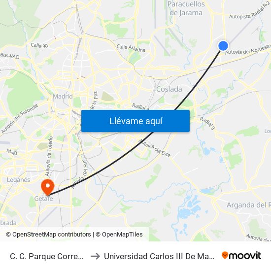 C. C. Parque Corredor to Universidad Carlos III De Madrid map