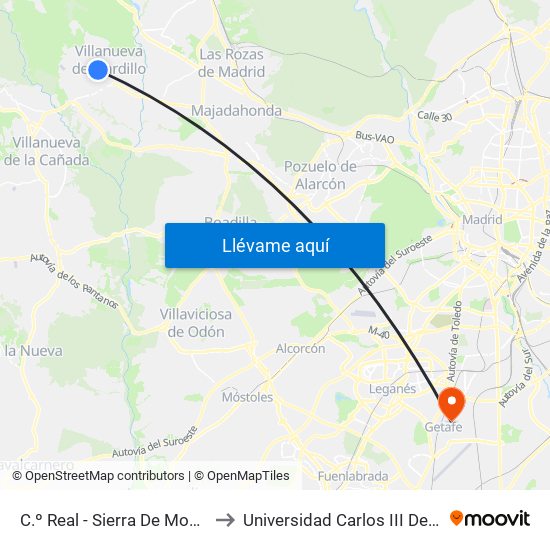 C.º Real - Sierra De Moncalvillo to Universidad Carlos III De Madrid map