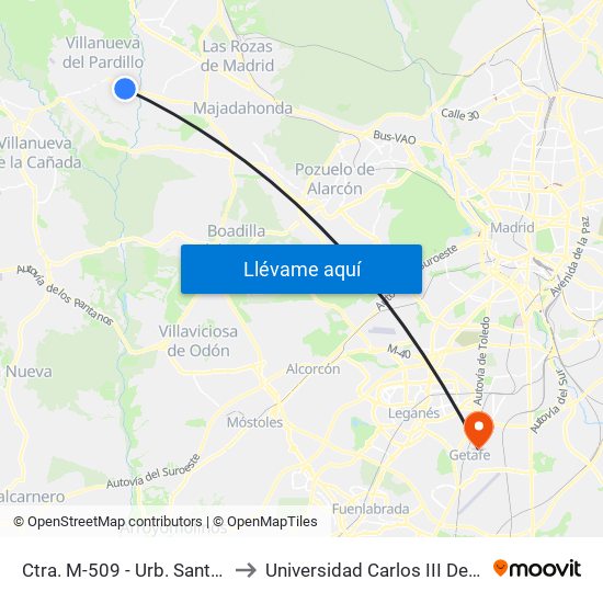 Ctra. M-509 - Urb. Santa María to Universidad Carlos III De Madrid map