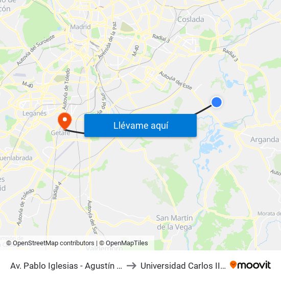 Av. Pablo Iglesias - Agustín Sánchez Millán to Universidad Carlos III De Madrid map
