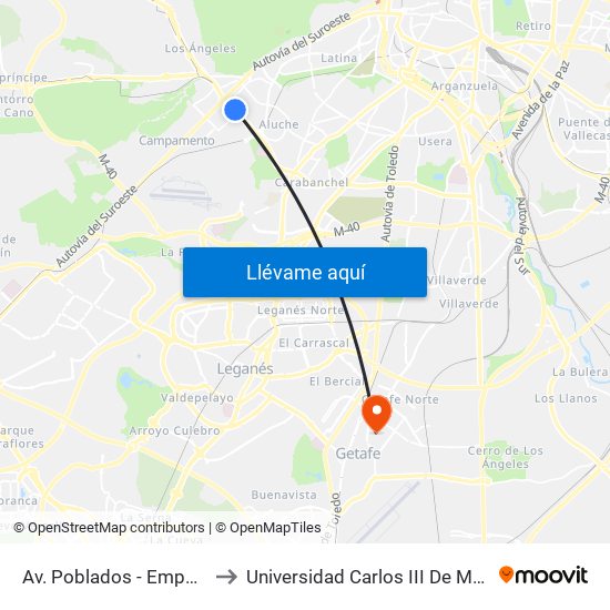 Av. Poblados - Empalme to Universidad Carlos III De Madrid map