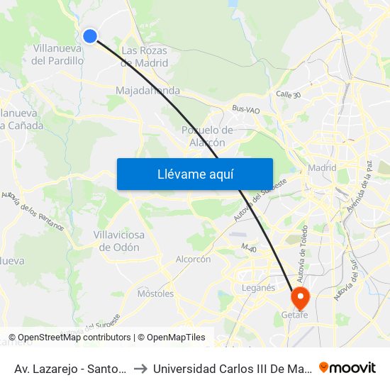 Av. Lazarejo - Santolina to Universidad Carlos III De Madrid map