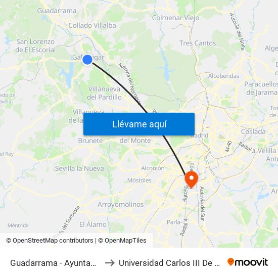 Guadarrama - Ayuntamiento to Universidad Carlos III De Madrid map