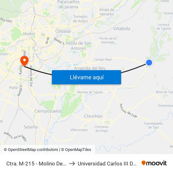 Ctra. M-215 - Molino Del Puente to Universidad Carlos III De Madrid map