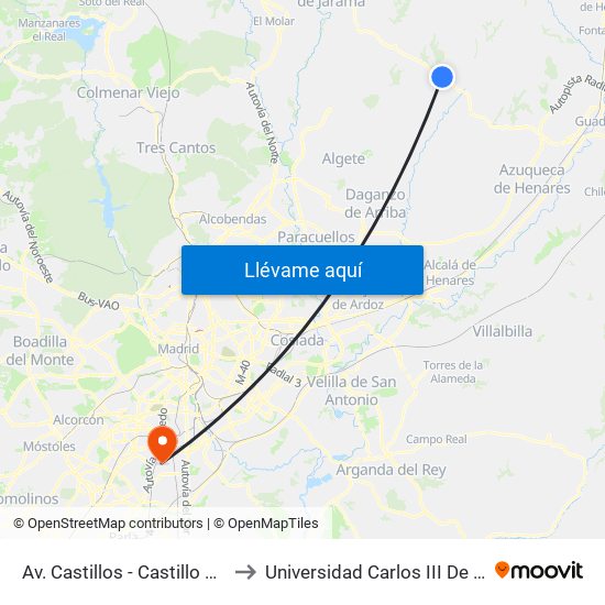 Av. Castillos - Castillo Peñafiel to Universidad Carlos III De Madrid map