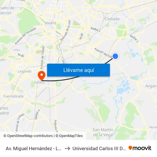 Av. Miguel Hernández - Los Astros to Universidad Carlos III De Madrid map