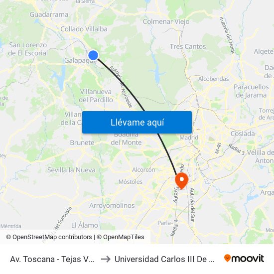 Av. Toscana - Tejas Verdes to Universidad Carlos III De Madrid map