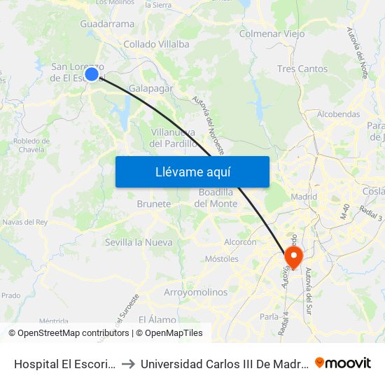 Hospital El Escorial to Universidad Carlos III De Madrid map