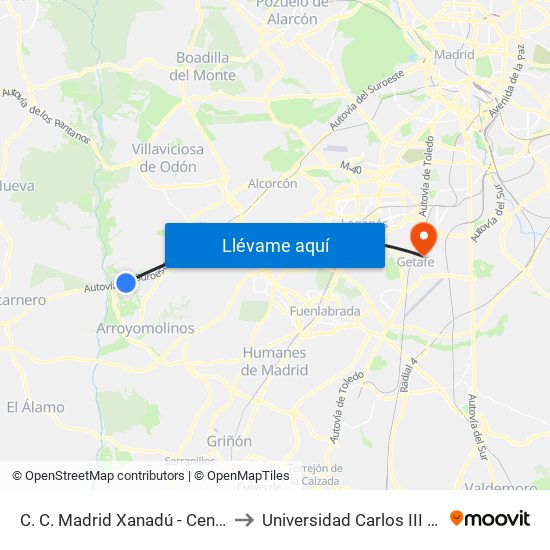 C. C. Madrid Xanadú - Centro De Ocio to Universidad Carlos III De Madrid map