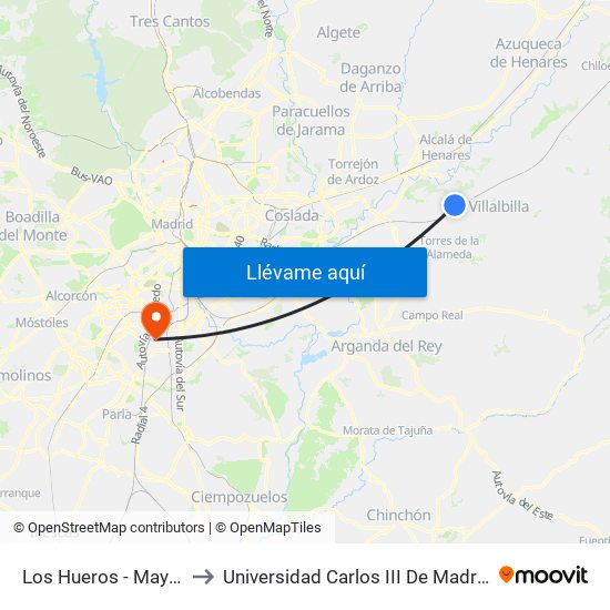 Los Hueros - Mayor to Universidad Carlos III De Madrid map