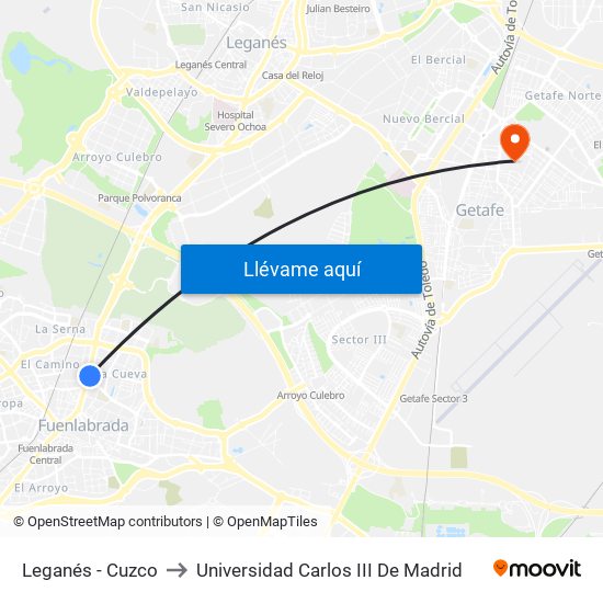 Leganés - Cuzco to Universidad Carlos III De Madrid map