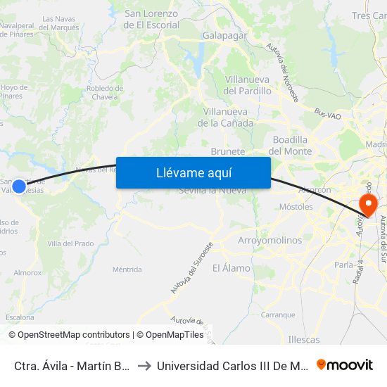 Ctra. Ávila - Martín Bravo to Universidad Carlos III De Madrid map