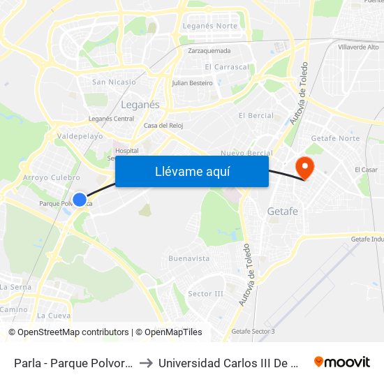 Parla - Parque Polvoranca to Universidad Carlos III De Madrid map