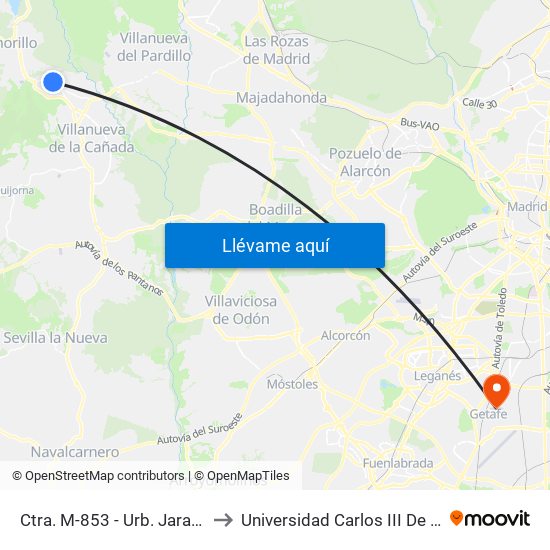 Ctra. M-853 - Urb. Jarabeltrán to Universidad Carlos III De Madrid map