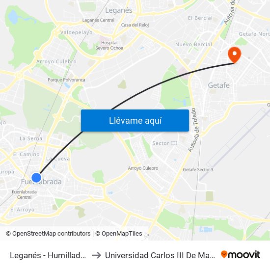 Leganés - Humilladero to Universidad Carlos III De Madrid map