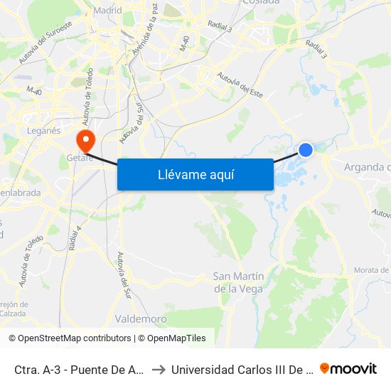 Ctra. A-3 - Puente De Arganda to Universidad Carlos III De Madrid map