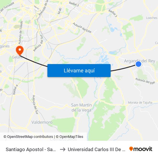 Santiago Apostol - San José to Universidad Carlos III De Madrid map