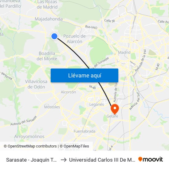 Sarasate - Joaquín Turina to Universidad Carlos III De Madrid map