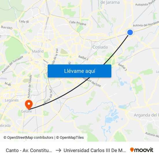 Canto - Av. Constitución to Universidad Carlos III De Madrid map
