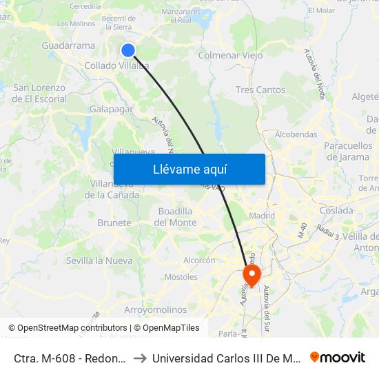 Ctra. M-608 - Redondillo to Universidad Carlos III De Madrid map