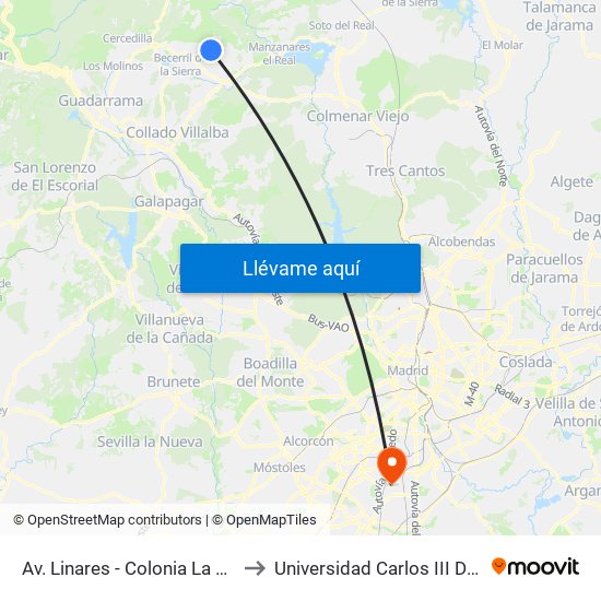 Av. Linares - Colonia La Maliciosa to Universidad Carlos III De Madrid map